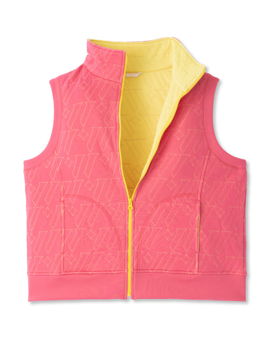 レディース 極暖ベスト ロゴキルトジャガード