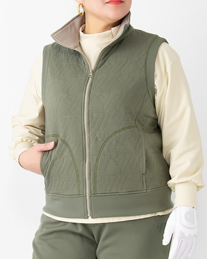 レディース 極暖ベスト ロゴキルトジャガード