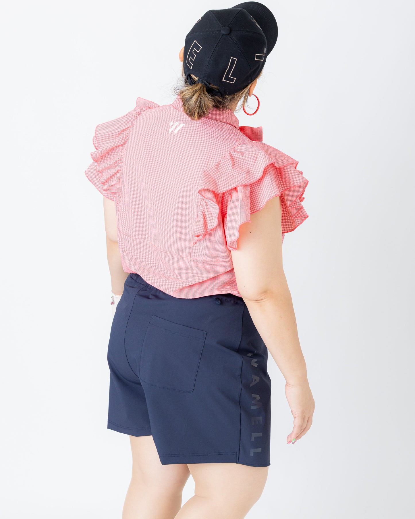 白でも透けない!? 超多機能素材ラップスカート風ショートパンツ ネイビー