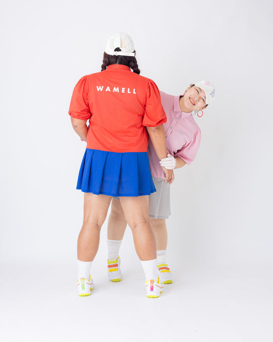 レディース ふんわりお袖のさらさらドライタッチワンピース レッドオレンジ/ブルー