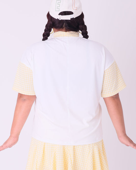 【セットアップ割】もっちり冷感スムースゆったりモックネック&インナーパンツ付きフレアスカート イエロー