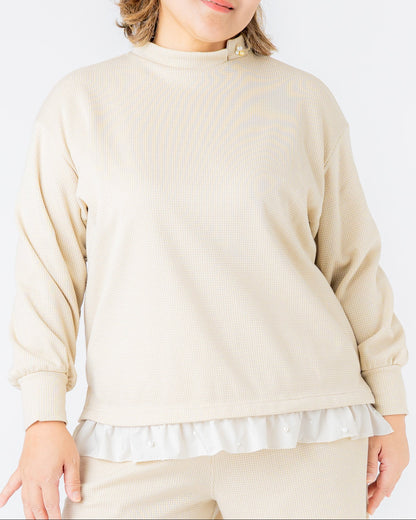 レディース　千鳥ジャガードパールフレア付きプルオーバー