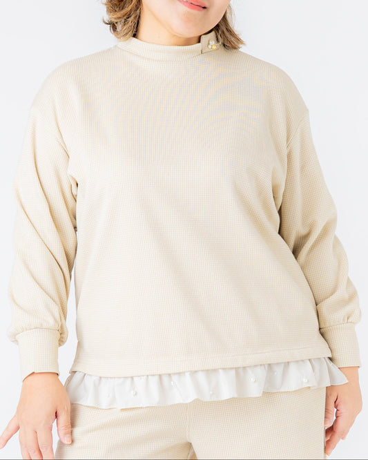 レディース　千鳥ジャガードパールフレア付きプルオーバー