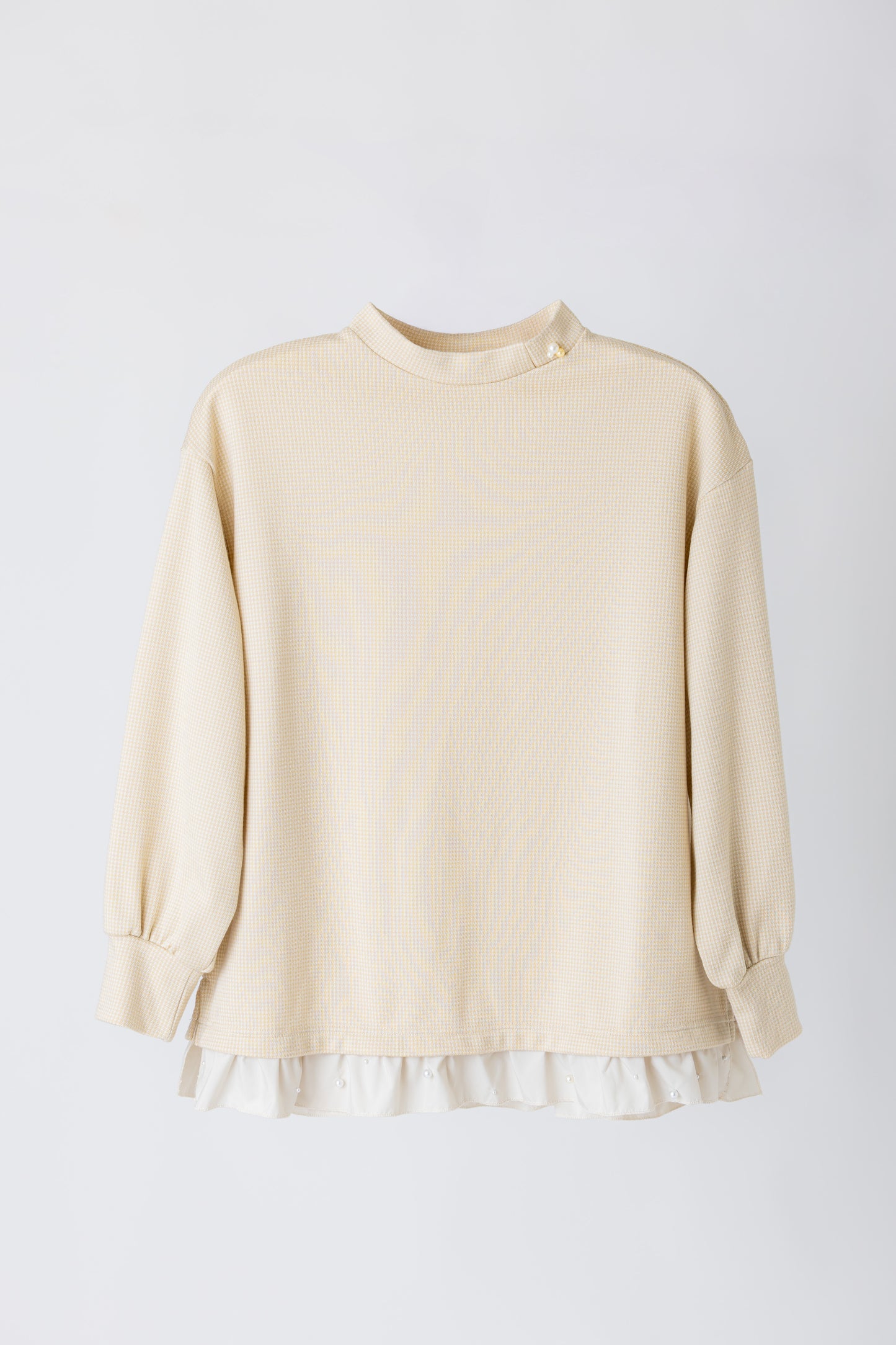 レディース　千鳥ジャガードパールフレア付きプルオーバー