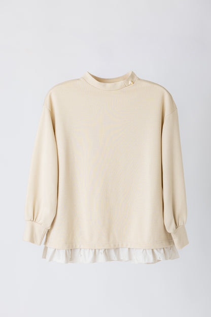 レディース　千鳥ジャガードパールフレア付きプルオーバー