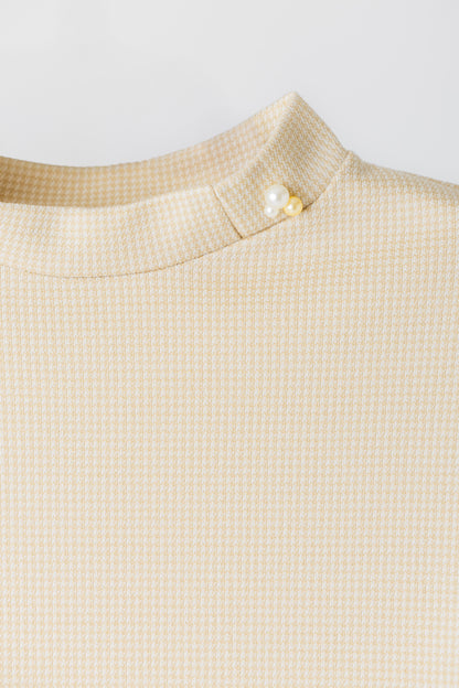 レディース　千鳥ジャガードパールフレア付きプルオーバー