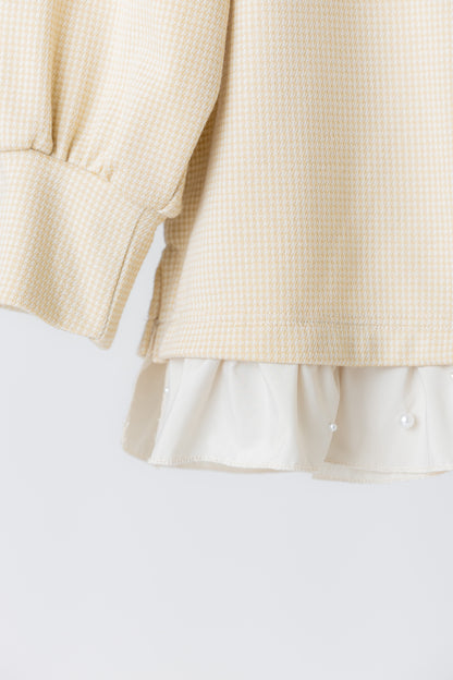 レディース　千鳥ジャガードパールフレア付きプルオーバー