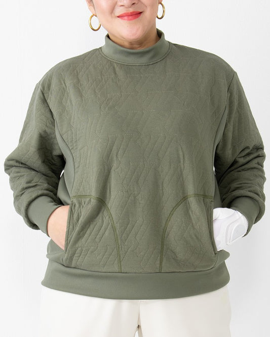 レディース　極暖プルオーバー　ロゴキルトジャガード オリーブグリーン
