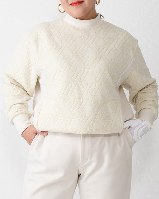 レディース　極暖プルオーバー　ロゴキルトジャガード オリーブグリーン