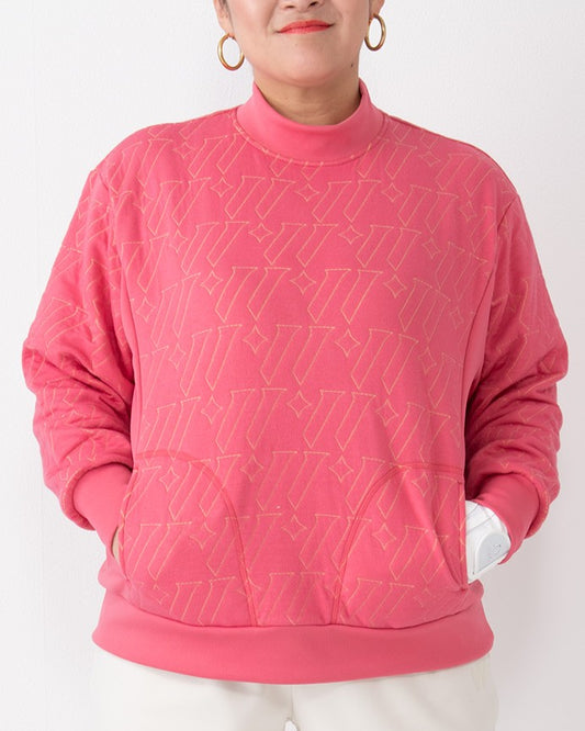 レディース　極暖プルオーバー　ロゴキルトジャガード ピンク