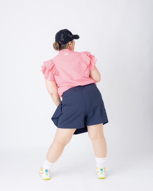 白でも透けない!? 超多機能素材ラップスカート風ショートパンツ 　ネイビー