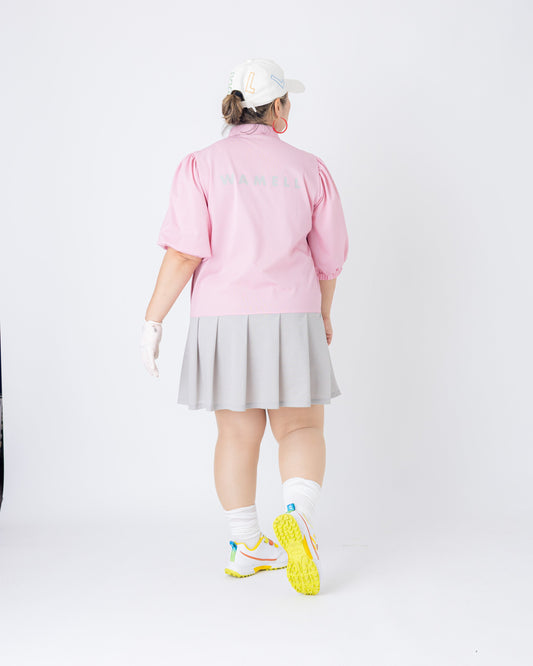 レディース　ふんわりお袖のさらさらドライタッチワンピース ローズピンク/グレー