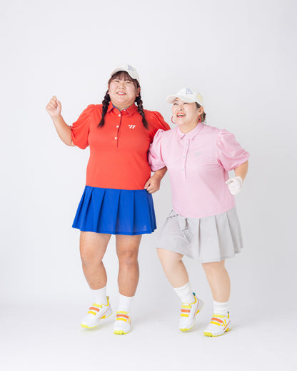 レディース　ふんわりお袖のさらさらドライタッチワンピース レッドオレンジ/ブルー
